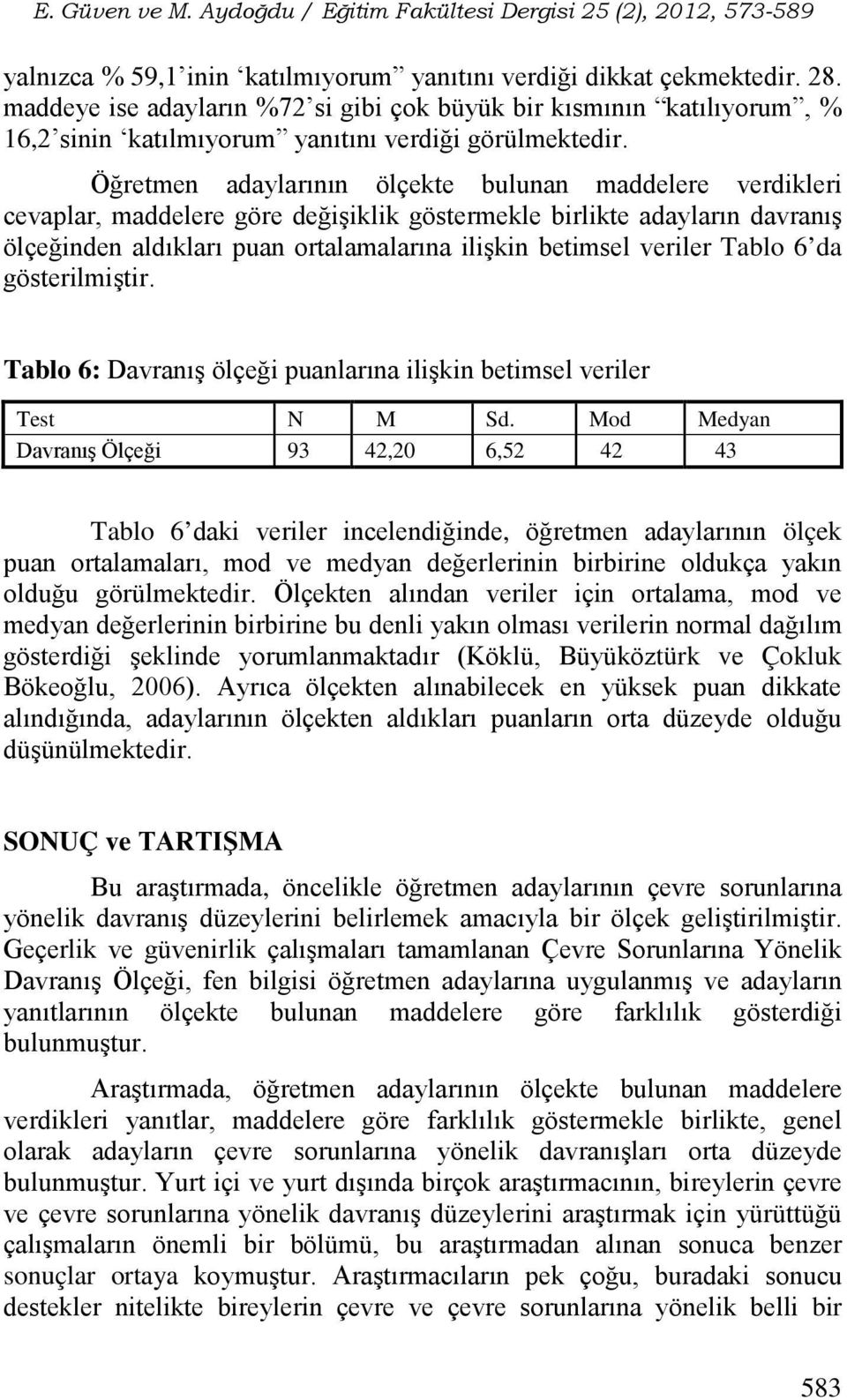 Öğretmen adaylarının ölçekte bulunan maddelere verdikleri cevaplar, maddelere göre değişiklik göstermekle birlikte adayların davranış ölçeğinden aldıkları puan ortalamalarına ilişkin betimsel veriler