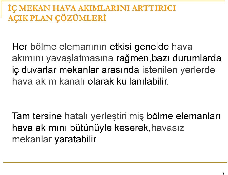 arasında istenilen yerlerde hava akım kanalı olarak kullanılabilir.