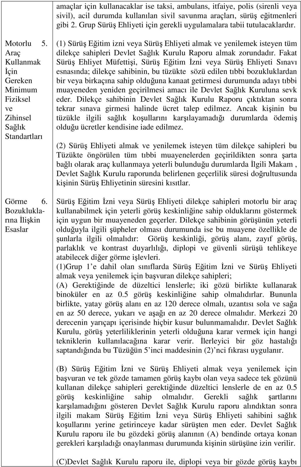 Bozukluklarına (1) Sürüş Eğitim izni veya Sürüş Ehliyeti almak ve yenilemek isteyen tüm dilekçe sahipleri Devlet Sağlık Kurulu Raporu almak zorundadır.