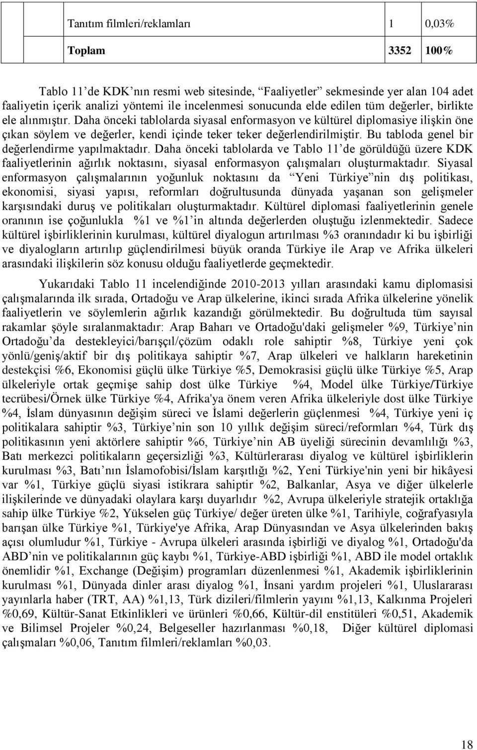 Bu tabloda genel bir değerlendirme yapılmaktadır. Daha önceki tablolarda ve Tablo 11 de görüldüğü üzere KDK faaliyetlerinin ağırlık noktasını, siyasal enformasyon çalışmaları oluşturmaktadır.