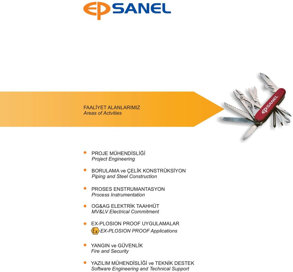 ELEKTRÝK TAAHHÜT MV&LV Electrical Commitment EX-PLOSION PROOF UYGULAMALAR EX-PLOSION PROOF Applications