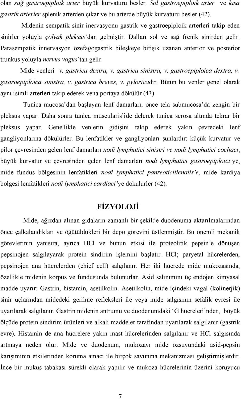 Parasempatik innervasyon özefagogastrik bileşkeye bitişik uzanan anterior ve posterior trunkus yoluyla nervus vagus tan gelir. Mide venleri v. gastrica dextra, v. gastrica sinistra, v.