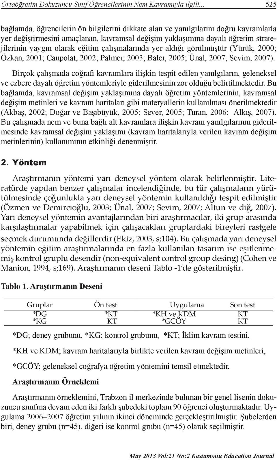 eğitim çalışmalarında yer aldığı görülmüştür (Yürük, 2000; Özkan, 2001; Canpolat, 2002; Palmer, 2003; Balcı, 2005; Ünal, 2007; Sevim, 2007).