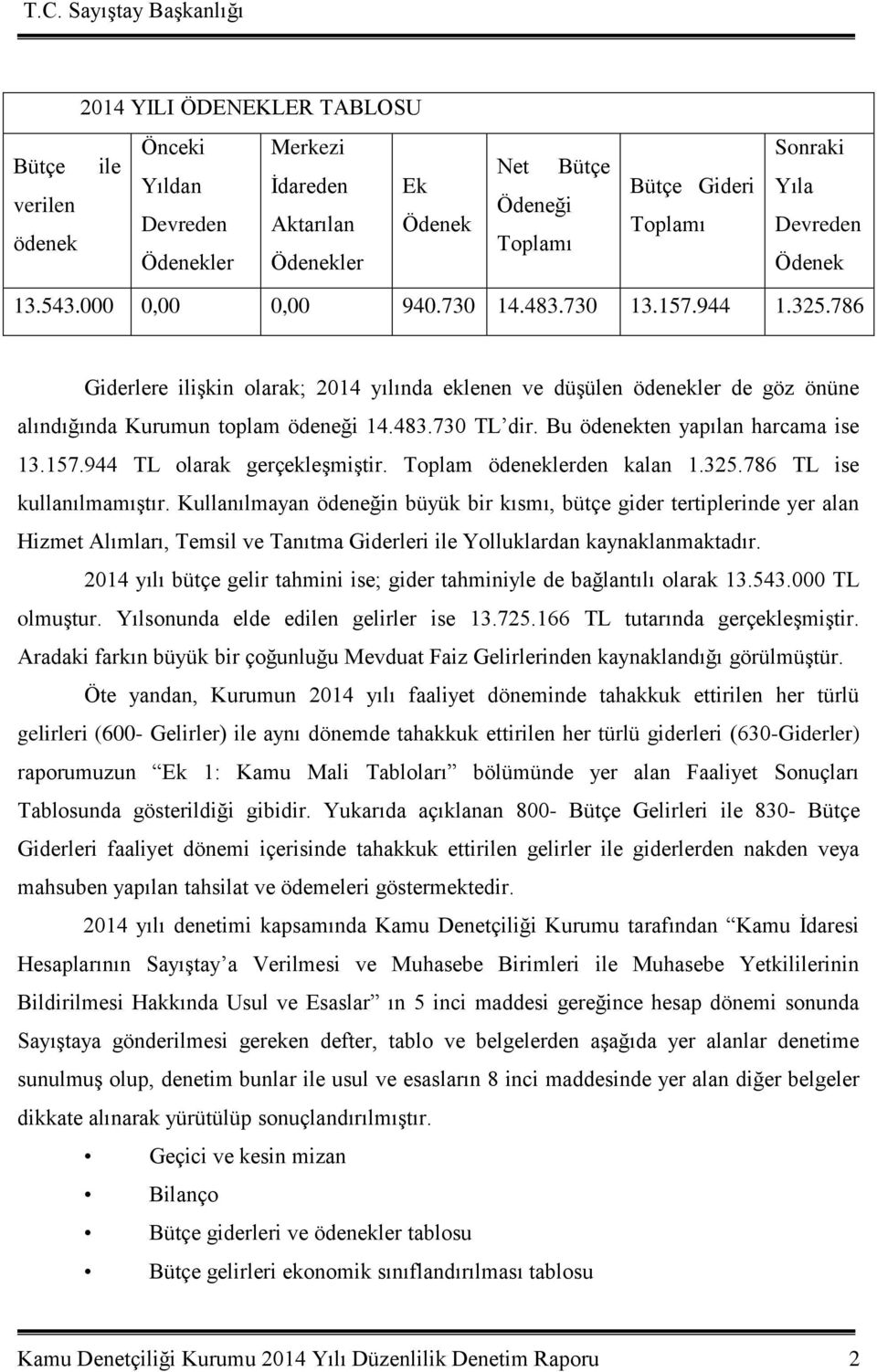 Bu ödenekten yapılan harcama ise 13.157.944 TL olarak gerçekleģmiģtir. Toplam ödeneklerden kalan 1.325.786 TL ise kullanılmamıģtır.