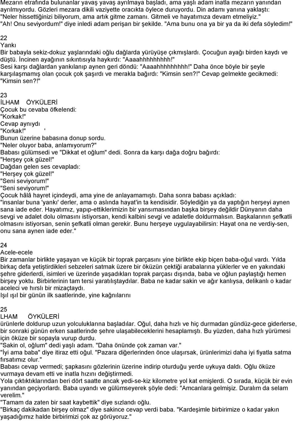 "Ama bunu ona ya bir ya da iki defa söyledim!" 22 Yankı Bir babayla sekiz-dokuz yaşlarındaki oğlu dağlarda yürüyüşe çıkmışlardı. Çocuğun ayağı birden kaydı ve düştü.