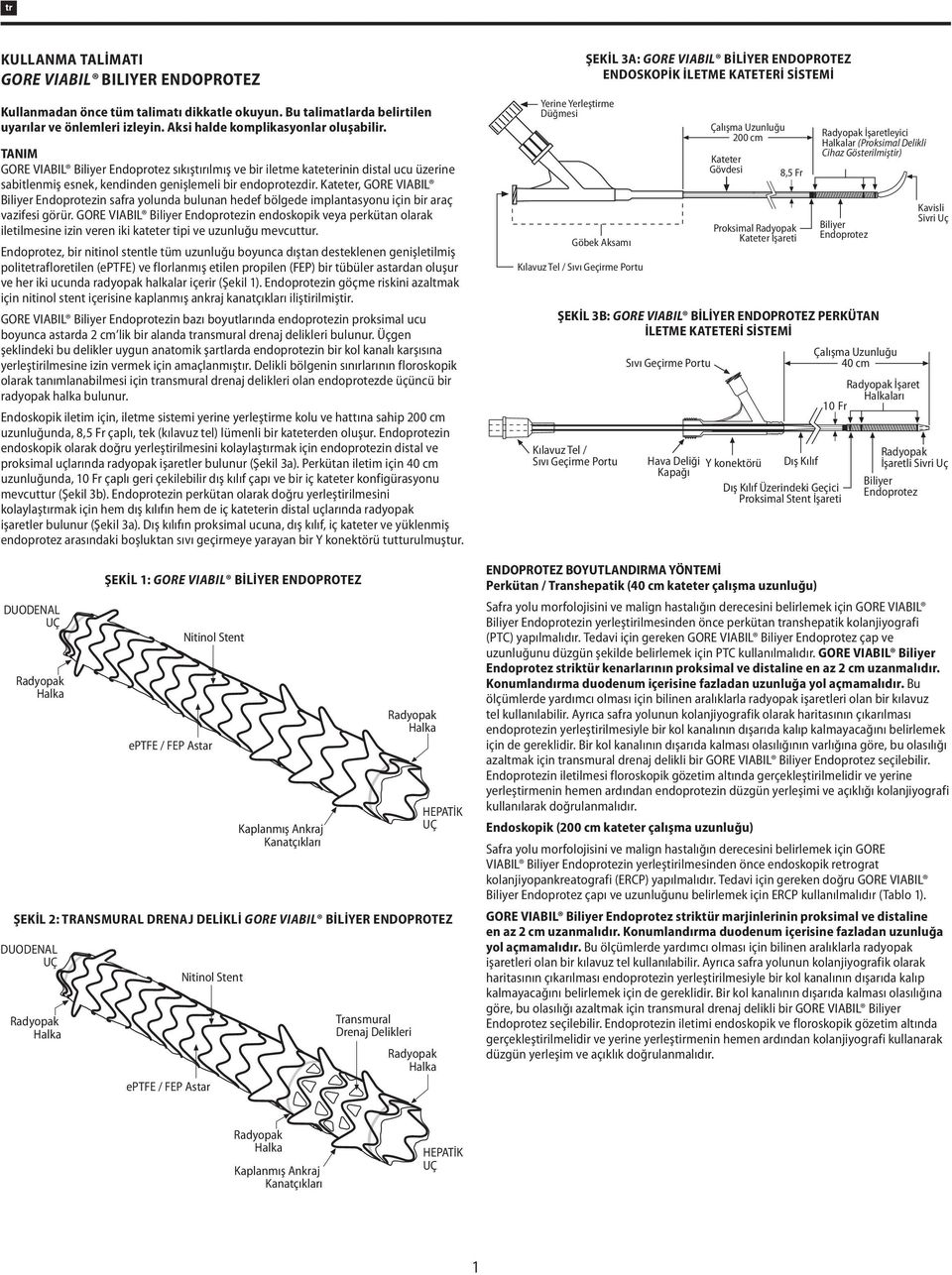 Kateter, GORE VIABIL Biliyer Endoprotezin safra yolunda bulunan hedef bölgede implantasyonu için bir araç vazifesi görür.