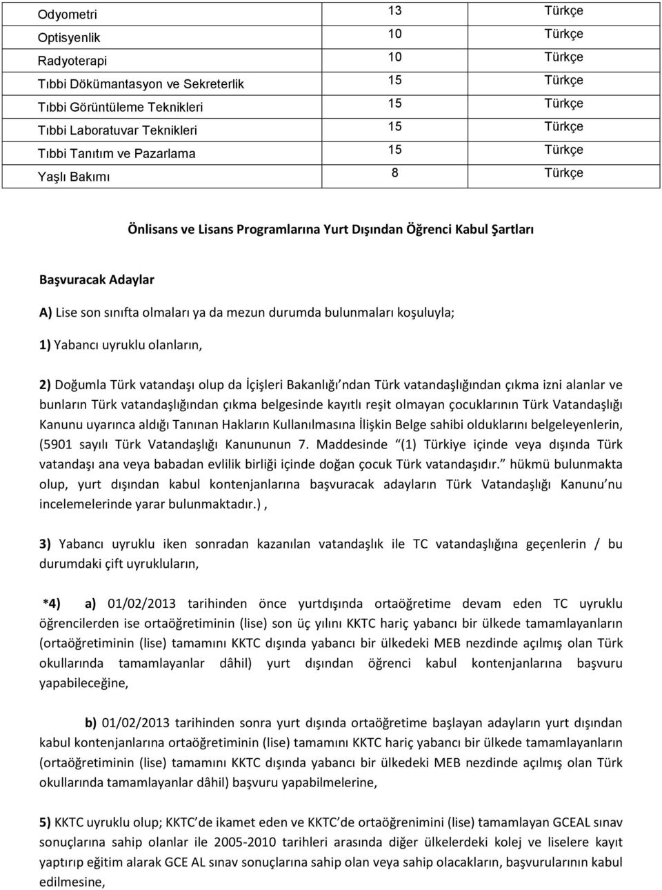 bulunmaları koşuluyla; 1) Yabancı uyruklu olanların, 2) Doğumla Türk vatandaşı olup da İçişleri Bakanlığı ndan Türk vatandaşlığından çıkma izni alanlar ve bunların Türk vatandaşlığından çıkma