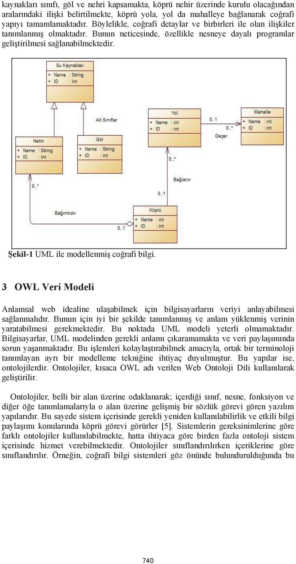 Şekil-1 UML ile modellenmiş coğrafi bilgi. 3 OWL Veri Modeli Anlamsal web idealine ulaşabilmek için bilgisayarların veriyi anlayabilmesi sağlanmalıdır.