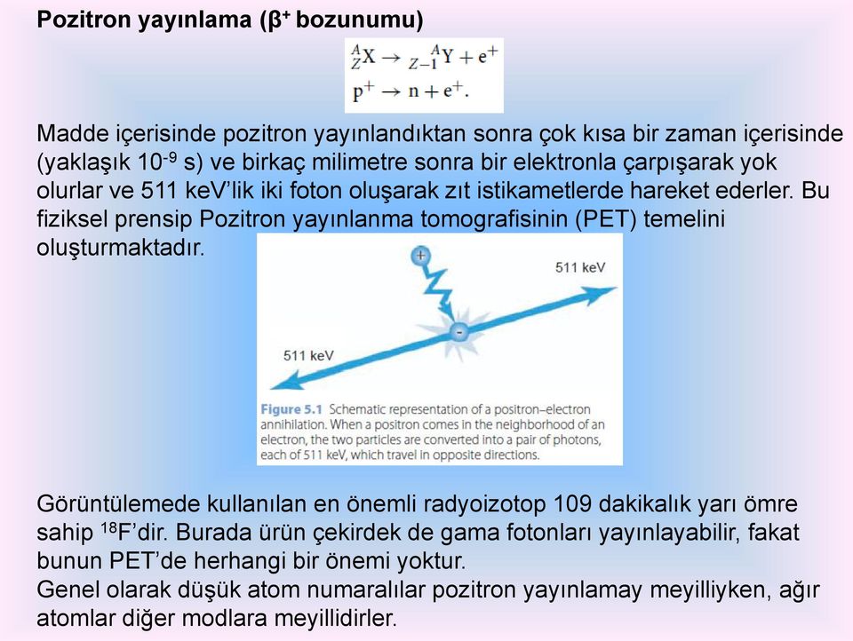 Bu fiziksel prensip Pozitron yayınlanma tomografisinin (PET) temelini oluşturmaktadır.