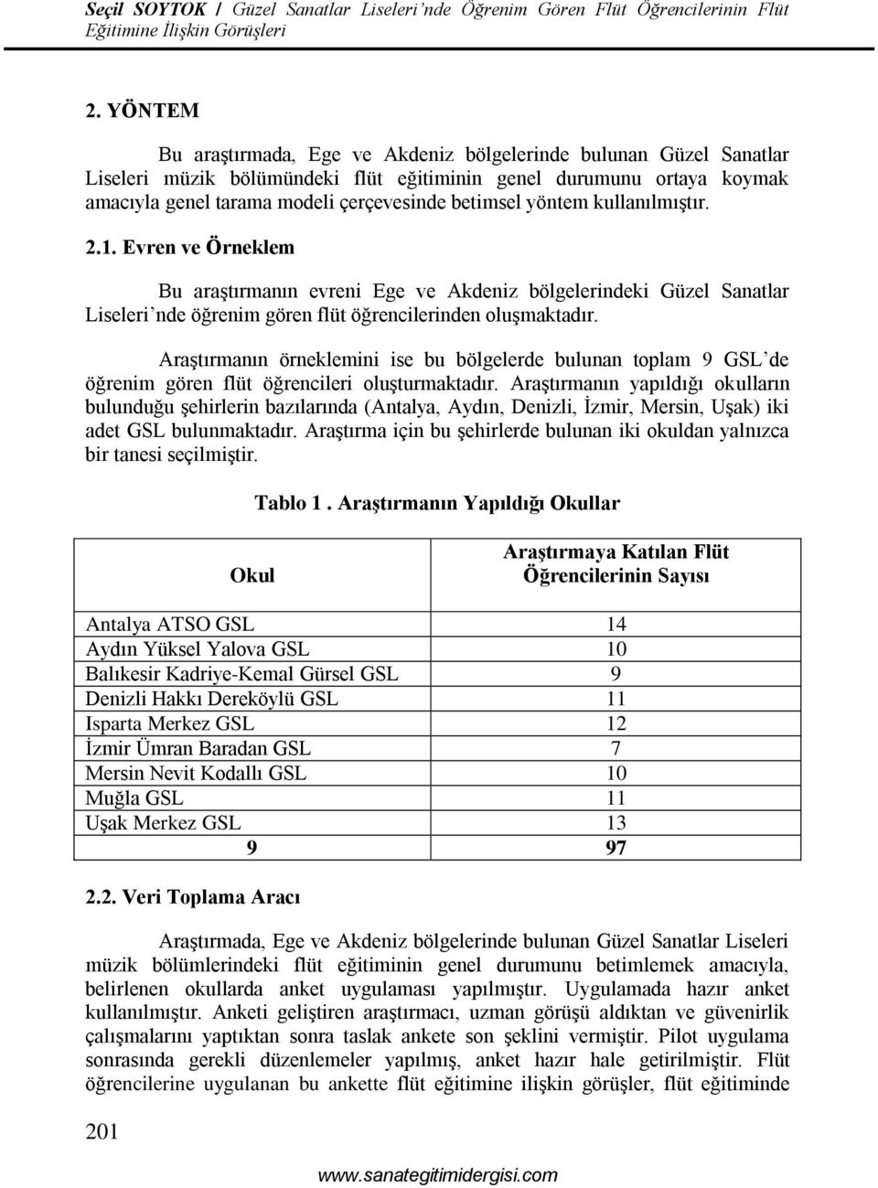 Araştırmanın örneklemini ise bu bölgelerde bulunan toplam 9 GSL de öğrenim gören flüt öğrencileri oluşturmaktadır.