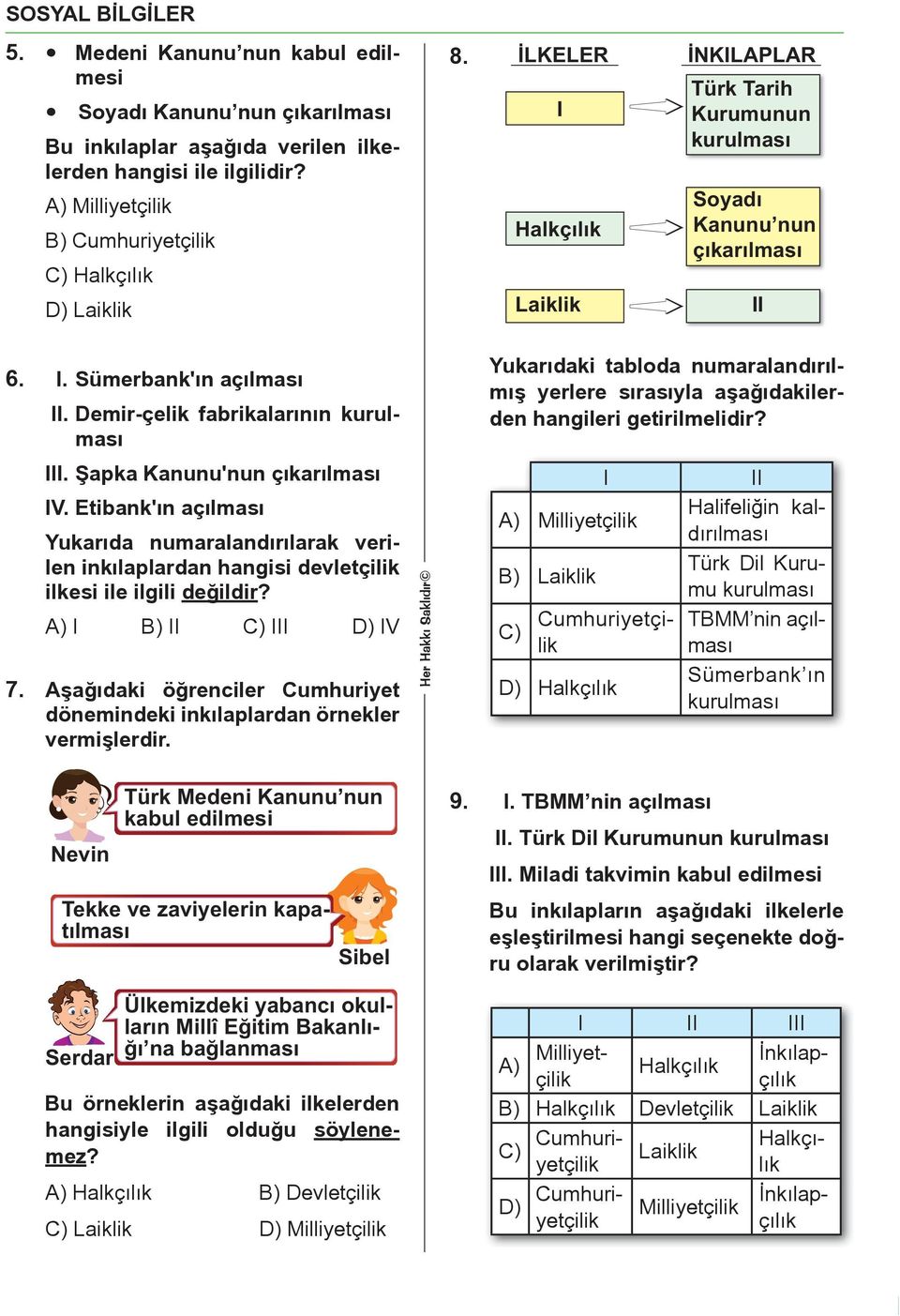 Demir-çelik fabrikalarının III. Şapka Kanunu'nun çıkarılması IV. Etibank'ın açılması Yukarıda numaralandırılarak verilen inkılaplardan hangisi devletçilik ilkesi ile ilgili değildir?