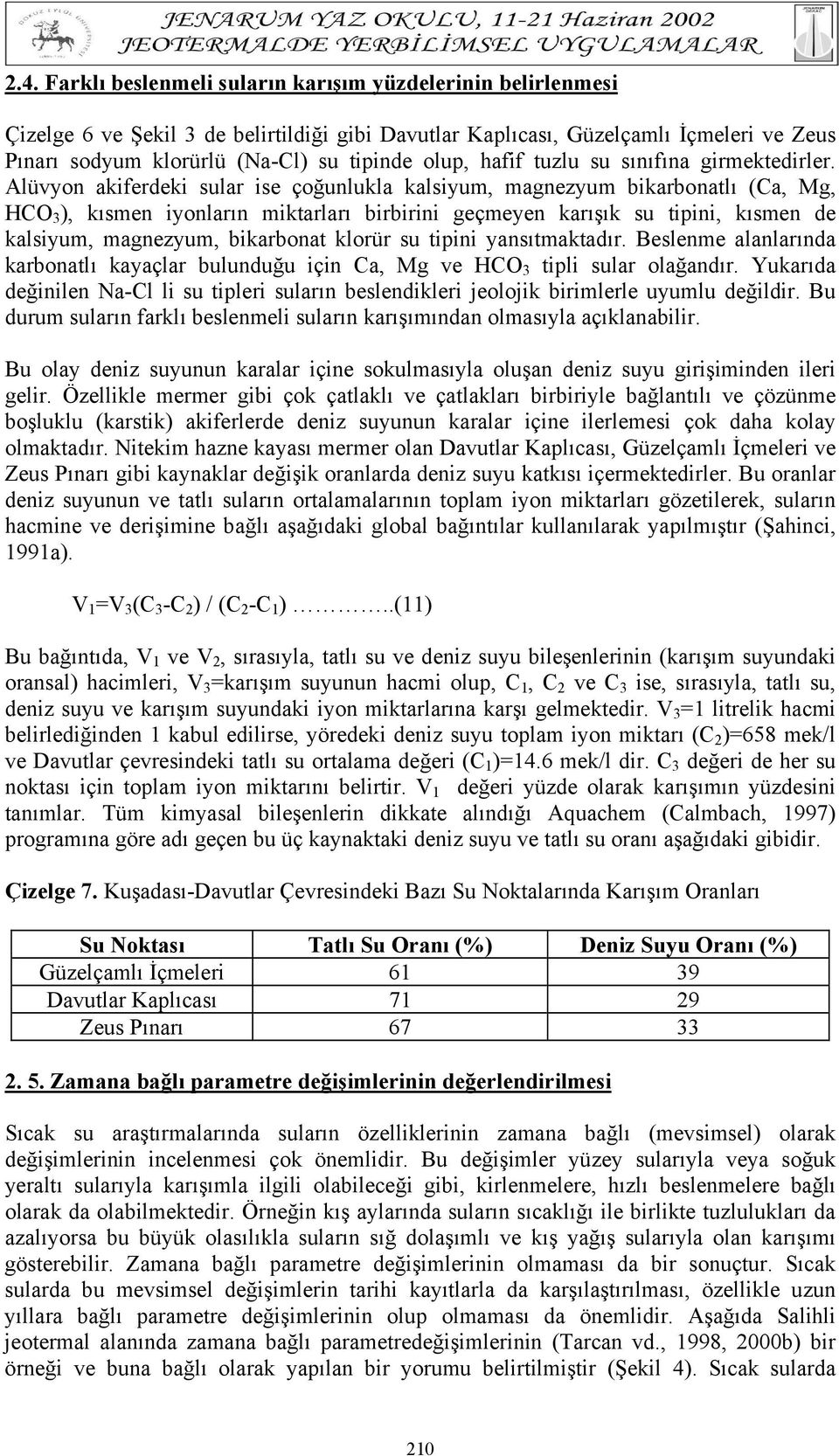 Alüvyon akiferdeki sular ise çoğunlukla kalsiyum, magnezyum bikarbonatlı (Ca, Mg, HCO 3 ), kısmen iyonların miktarları birbirini geçmeyen karışık su tipini, kısmen de kalsiyum, magnezyum, bikarbonat