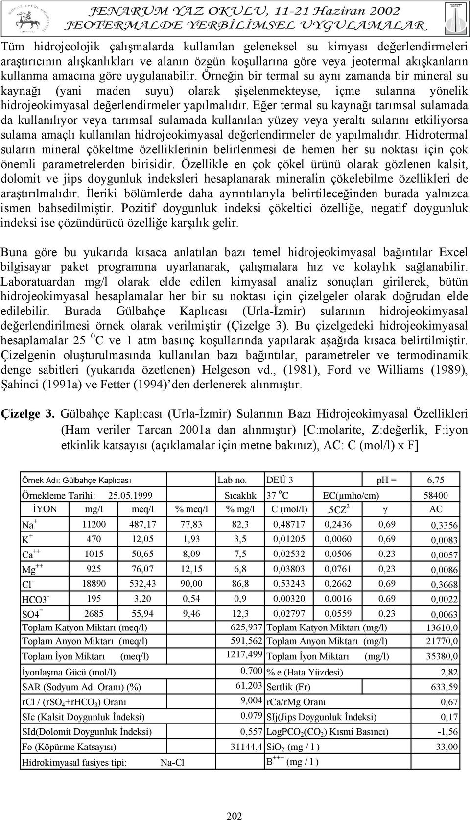 Eğer termal su kaynağı tarımsal sulamada da kullanılıyor veya tarımsal sulamada kullanılan yüzey veya yeraltı sularını etkiliyorsa sulama amaçlı kullanılan hidrojeokimyasal değerlendirmeler de