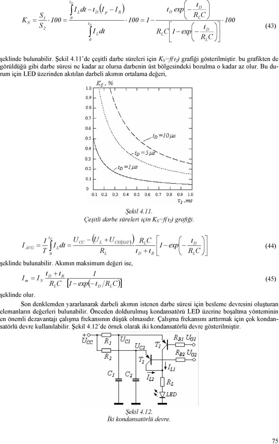 . Çeşili darbe süreleri için K S f(ι ) grafiği. ( + ) E( SAT ) R exp AVG d T R + B R 0 şeklinde bulunabilir. Akıın aksiu değeri ise, + B N (45) R [ exp( R ) ] şeklinde olur.