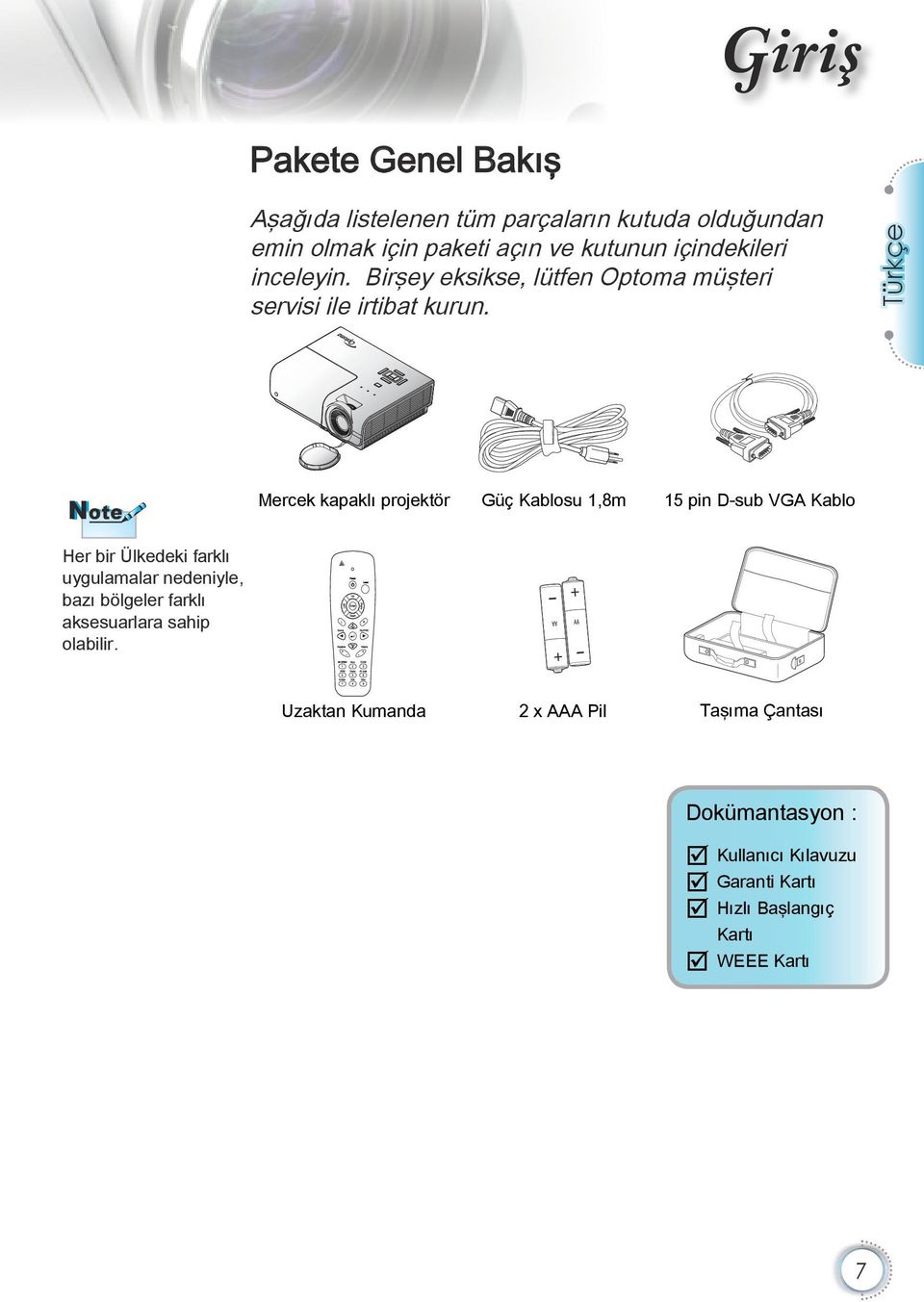 Note Mercek kapaklı projektör Güç Kablosu 1,8m 15 pin D-sub VGA Kablo Her bir Ülkedeki farklı uygulamalar nedeniyle, bazı