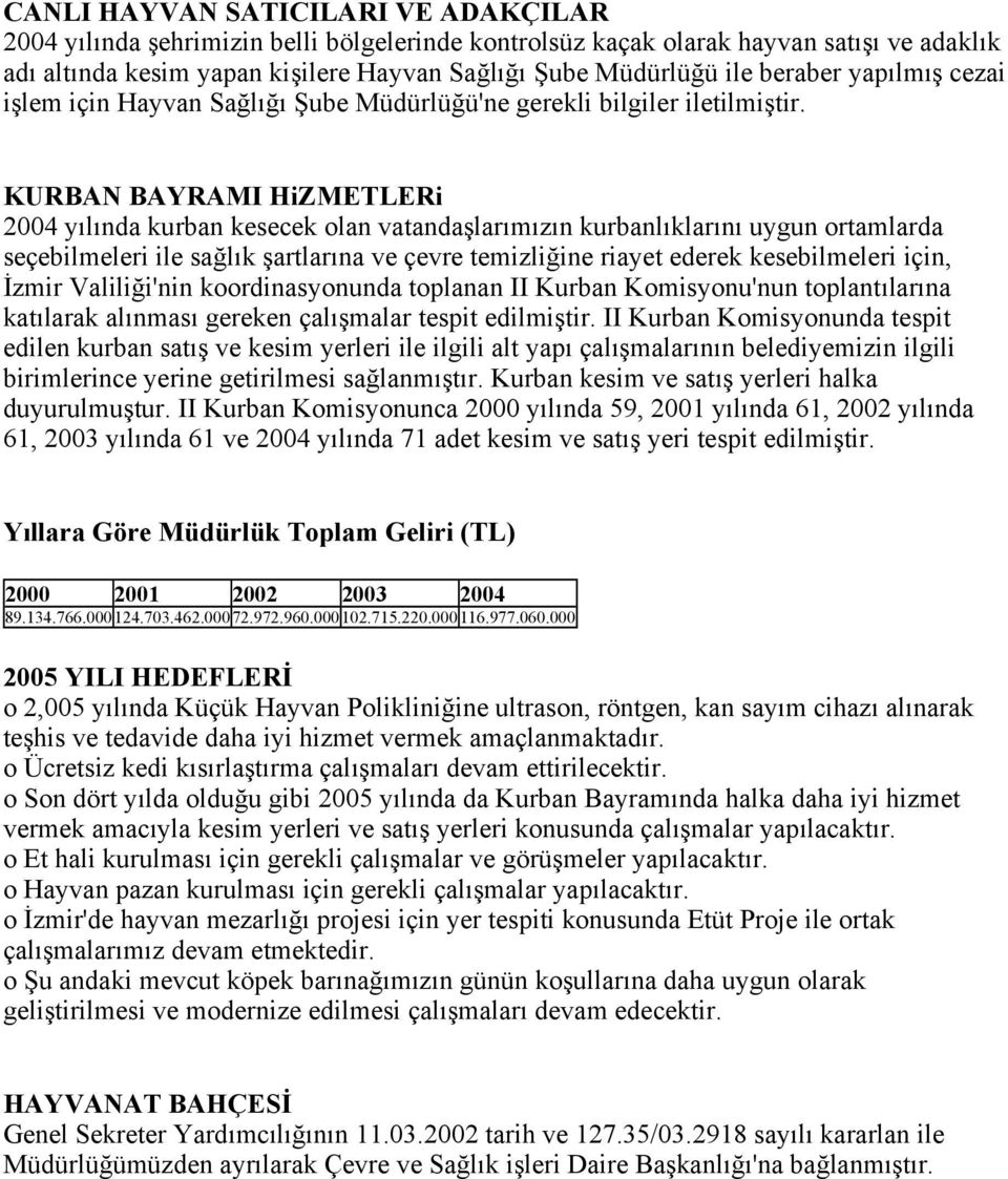 KURBAN BAYRAMI HiZMETLERi 2004 yılında kurban kesecek olan vatandaşlarımızın kurbanlıklarını uygun ortamlarda seçebilmeleri ile sağlık şartlarına ve çevre temizliğine riayet ederek kesebilmeleri