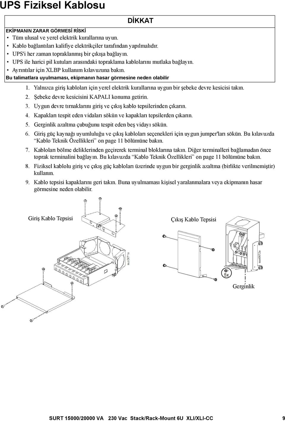 Bu talimatlara uyulmaması, ekipmanın hasar görmesine neden olabilir 1. Yalnızca giriş kabloları için yerel elektrik kurallarına uygun bir şebeke devre kesicisi takın. 2.