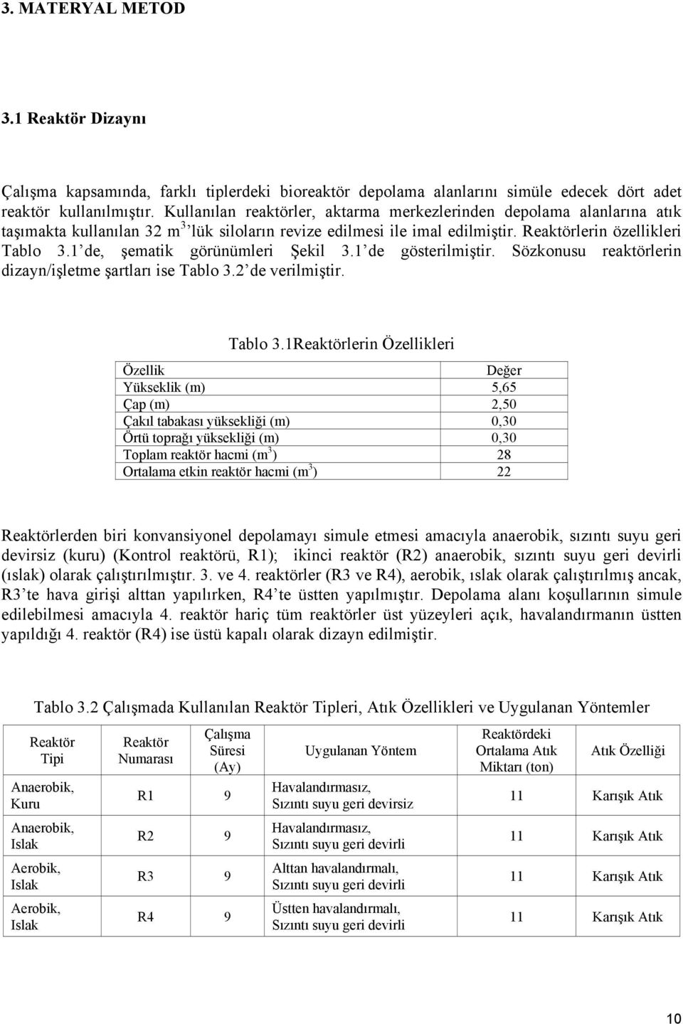 1 de, şematik görünümleri Şekil 3.1 de gösterilmiştir. Sözkonusu reaktörlerin dizayn/işletme şartları ise Tablo 3.