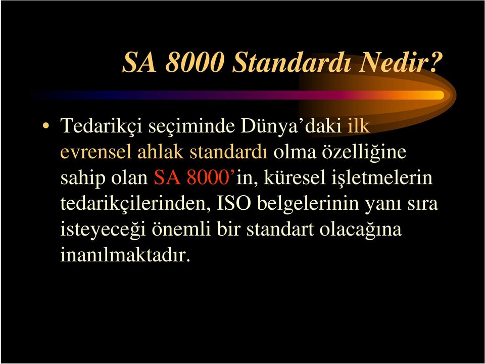 olma özelliğine sahip olan SA 8000 in, küresel işletmelerin