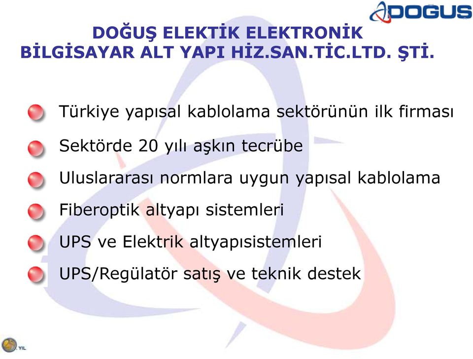 tecrübe Uluslararası normlara uygun yapısal kablolama Fiberoptik altyapı