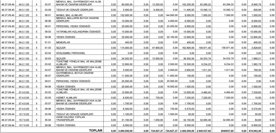 000,00 0,00 MENKUL MALLARIN BÜYÜK ONARIM 46.37.09.40 04.5.1.00 5 06.06 GİDERLERİ 0,00 10.000,00 0,00 0,00 4.000,00 6.000,00 0,00 0,00 0,00 6.000,00 0,00 46.37.09.40 04.5.1.00 5 09.