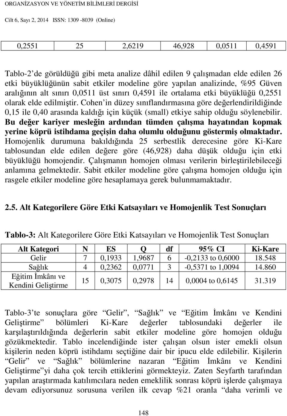 Cohen in düzey sınıflandırmasına göre değerlendirildiğinde 0,15 ile 0,40 arasında kaldığı için küçük (small) etkiye sahip olduğu söylenebilir.