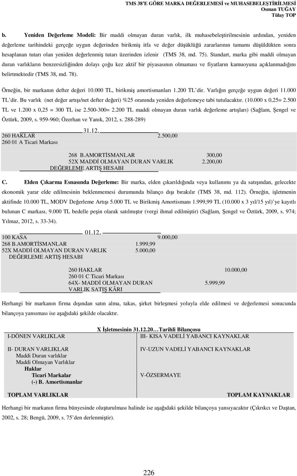 tamamı düşüldükten sonra hesaplanan tutarı olan yeniden değerlenmiş tutarı üzerinden izlenir (TMS 38, md. 75).