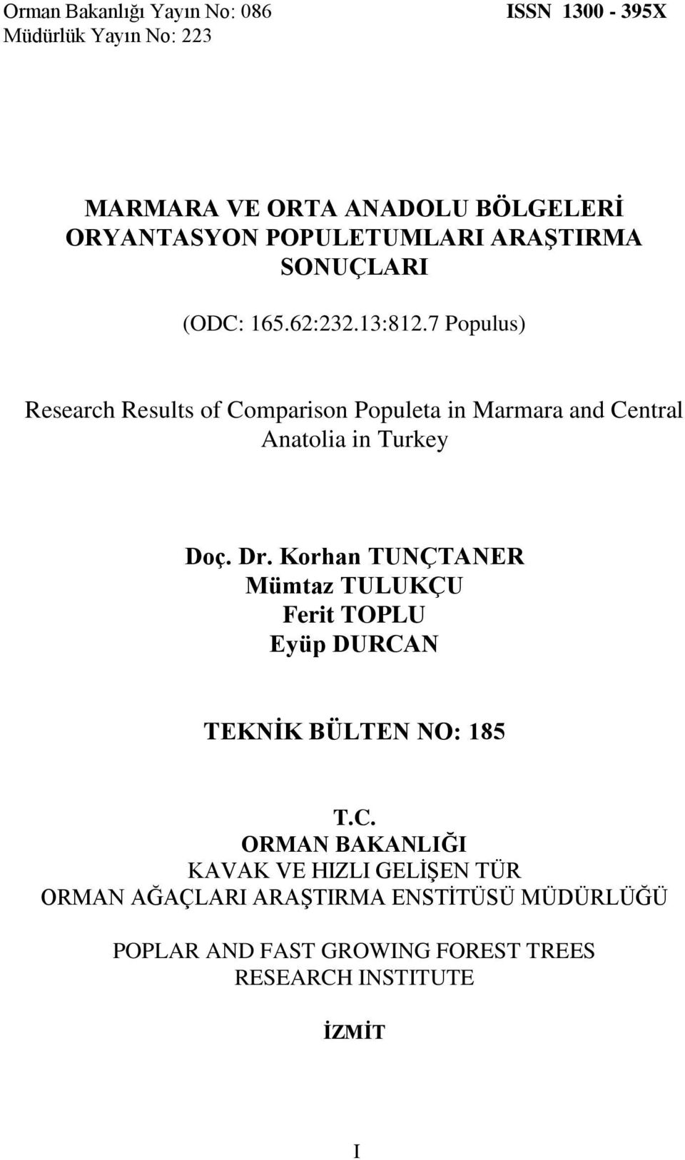 7 Populus) Research Results of Comparison Populeta in Marmara and Central Anatolia in Turkey Doç. Dr.