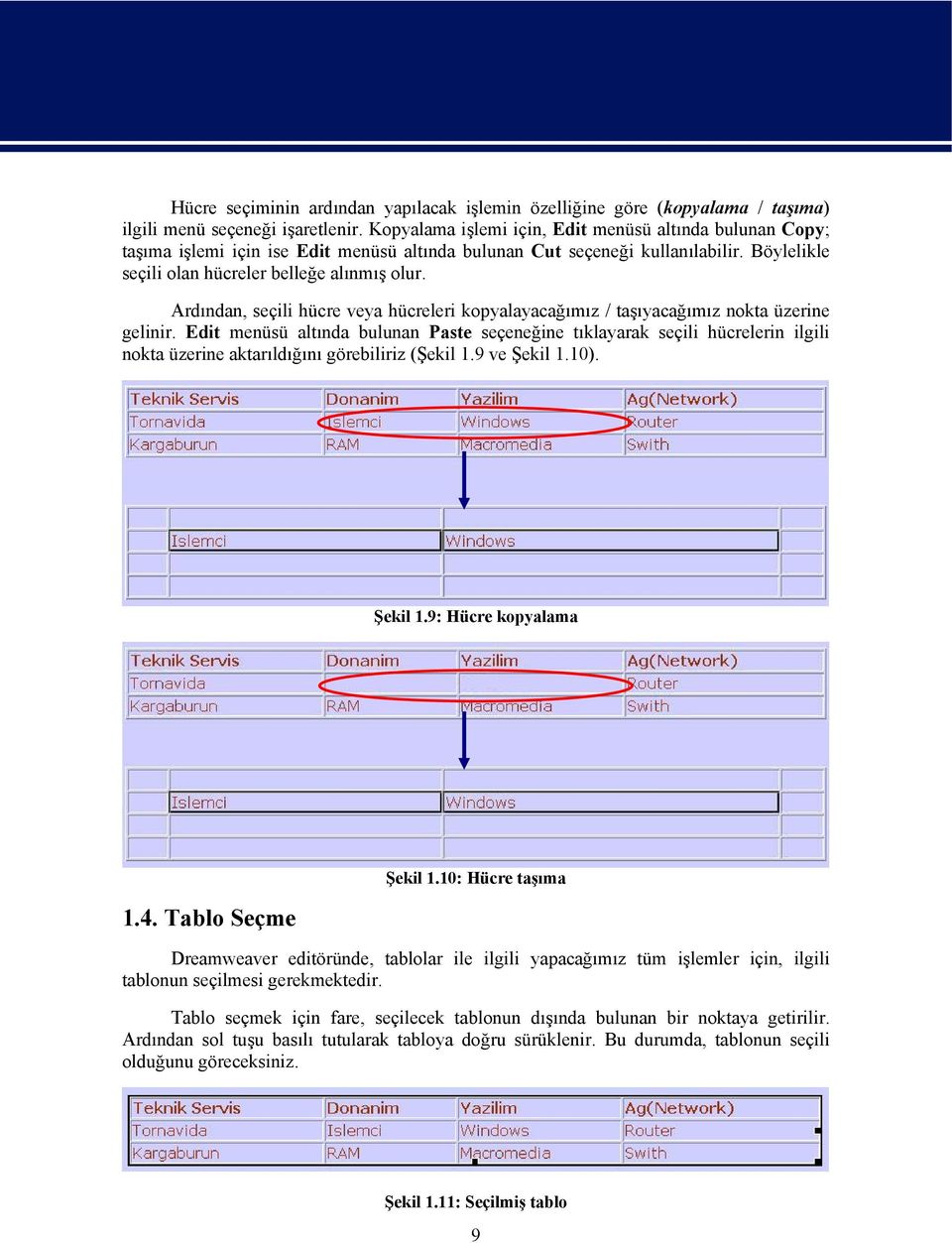 Ardından, seçili hücre veya hücreleri kopyalayacağımız / taşıyacağımız nokta üzerine gelinir.