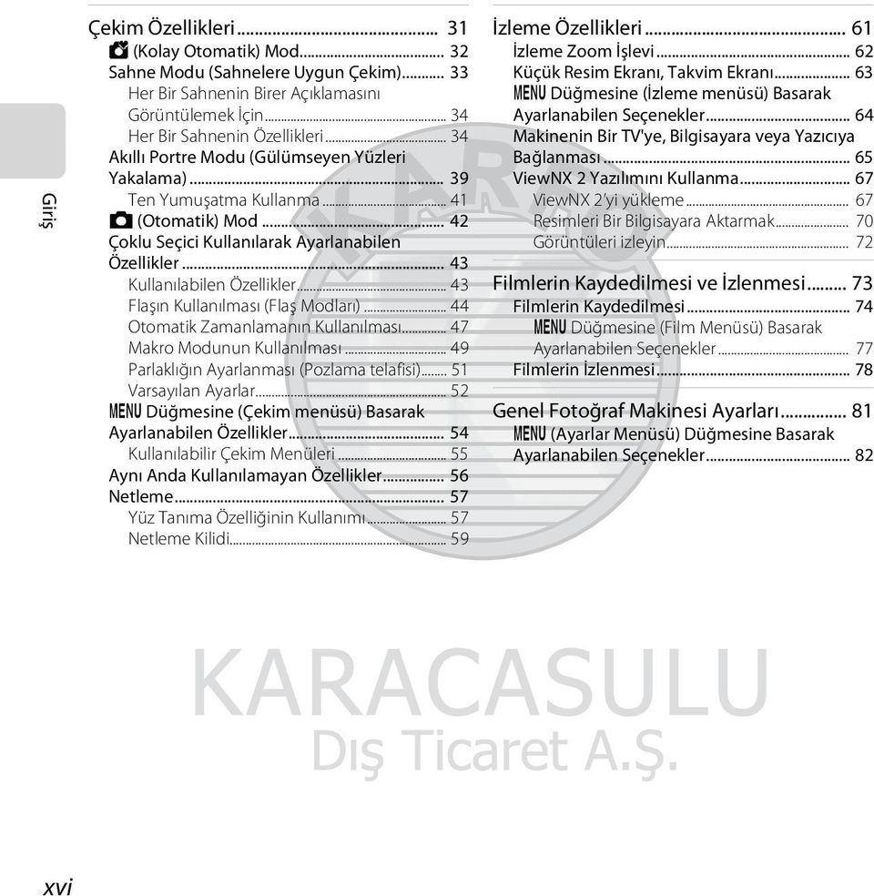 .. 43 Flaşın Kullanılması (Flaş Modları)... 44 Otomatik Zamanlamanın Kullanılması... 47 Makro Modunun Kullanılması... 49 Parlaklığın Ayarlanması (Pozlama telafisi)... 51 Varsayılan Ayarlar.