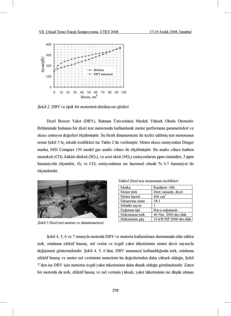 parametreleri ve eksoz emisyon de erleri ölçülmü tür. Su frenli dinamometre ile techiz edilmi test motorunun resmi ekil 3 te, teknik özellikleri ise Tablo 2 de verilmi tir.