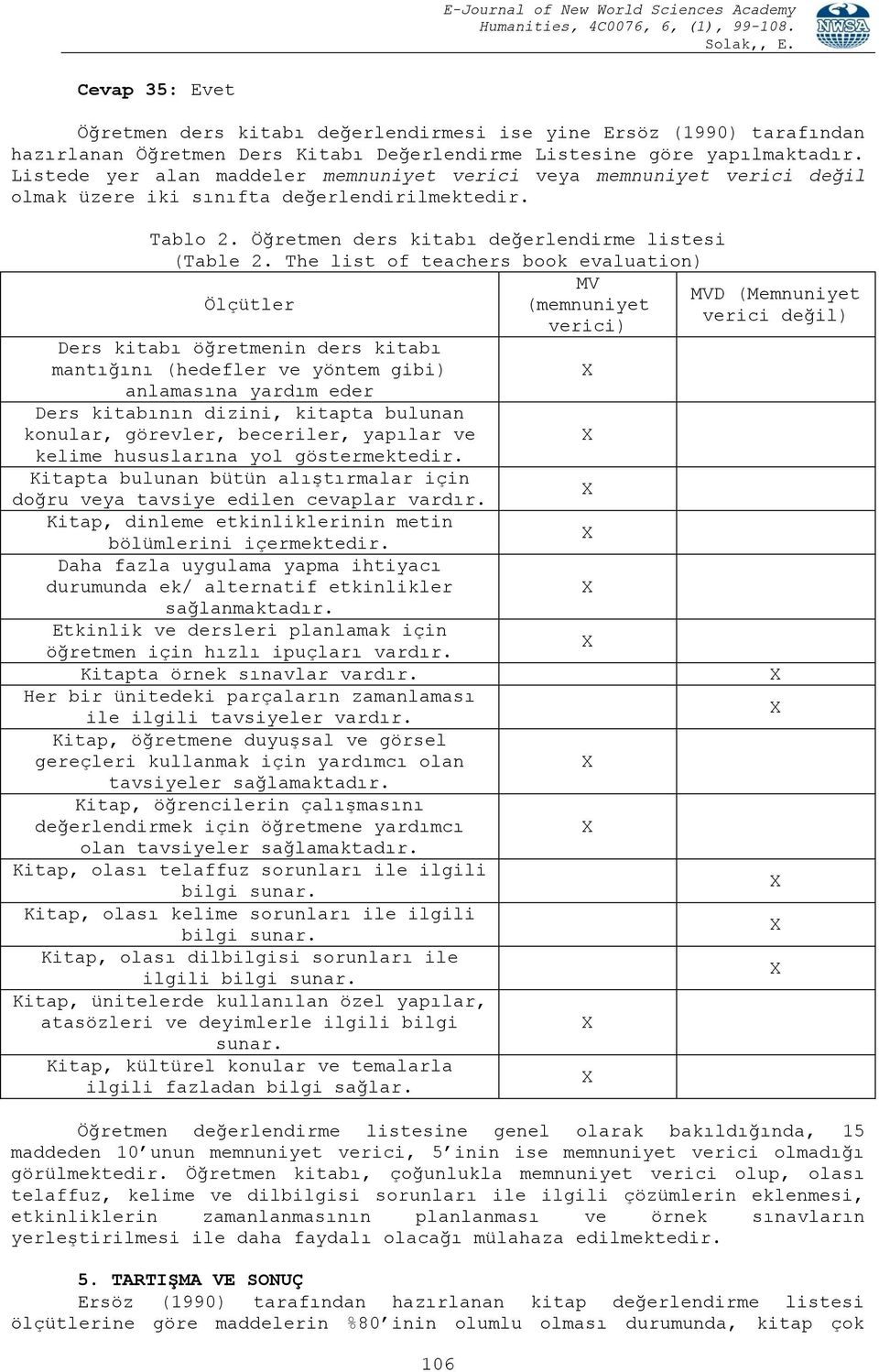 The list of teachers book evaluation) MV Ölçütler (memnuniyet verici) Ders kitabı öğretmenin ders kitabı mantığını (hedefler ve yöntem gibi) anlamasına yardım eder Ders kitabının dizini, kitapta