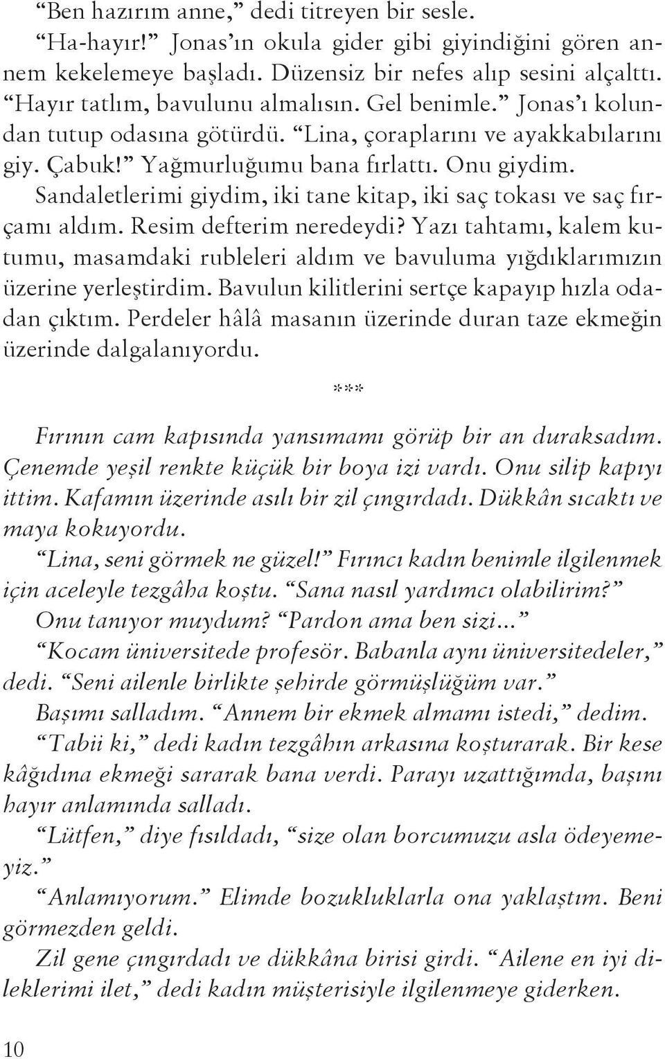 Sandaletlerimi giydim, iki tane kitap, iki saç tokası ve saç fırçamı aldım. Resim defterim neredeydi?