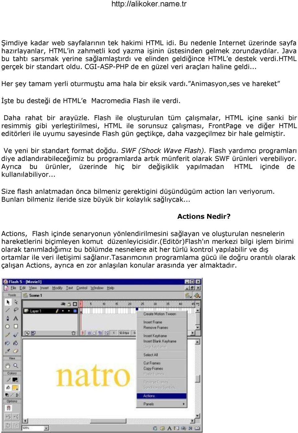 .. Her şey tamam yerli oturmuştu ama hala bir eksik vardı. Animasyon,ses ve hareket İşte bu desteği de HTML e Macromedia Flash ile verdi. Daha rahat bir arayüzle.