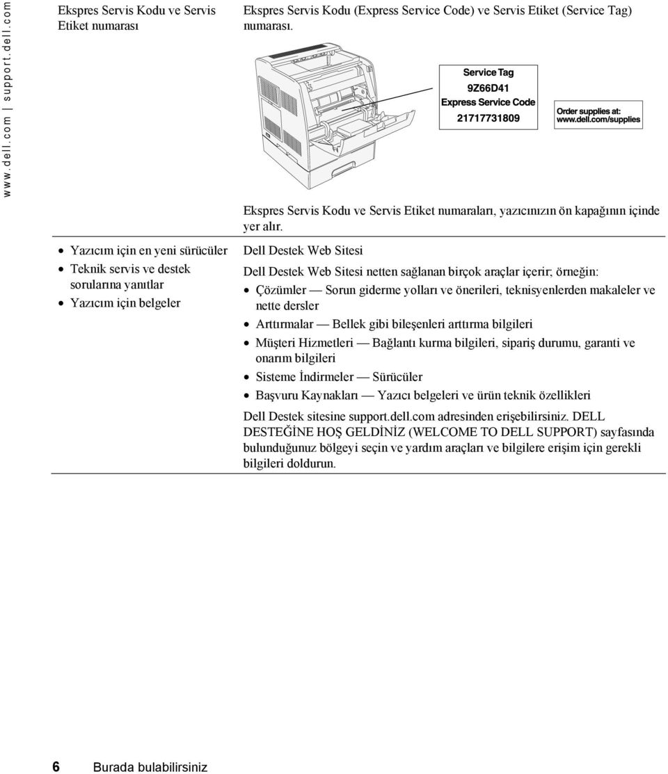 com Ekspres Servis Kodu ve Servis Etiket numarası Yazıcım için en yeni sürücüler Teknik servis ve destek sorularına yanıtlar Yazıcım için belgeler Ekspres Servis Kodu (Express Service Code) ve Servis