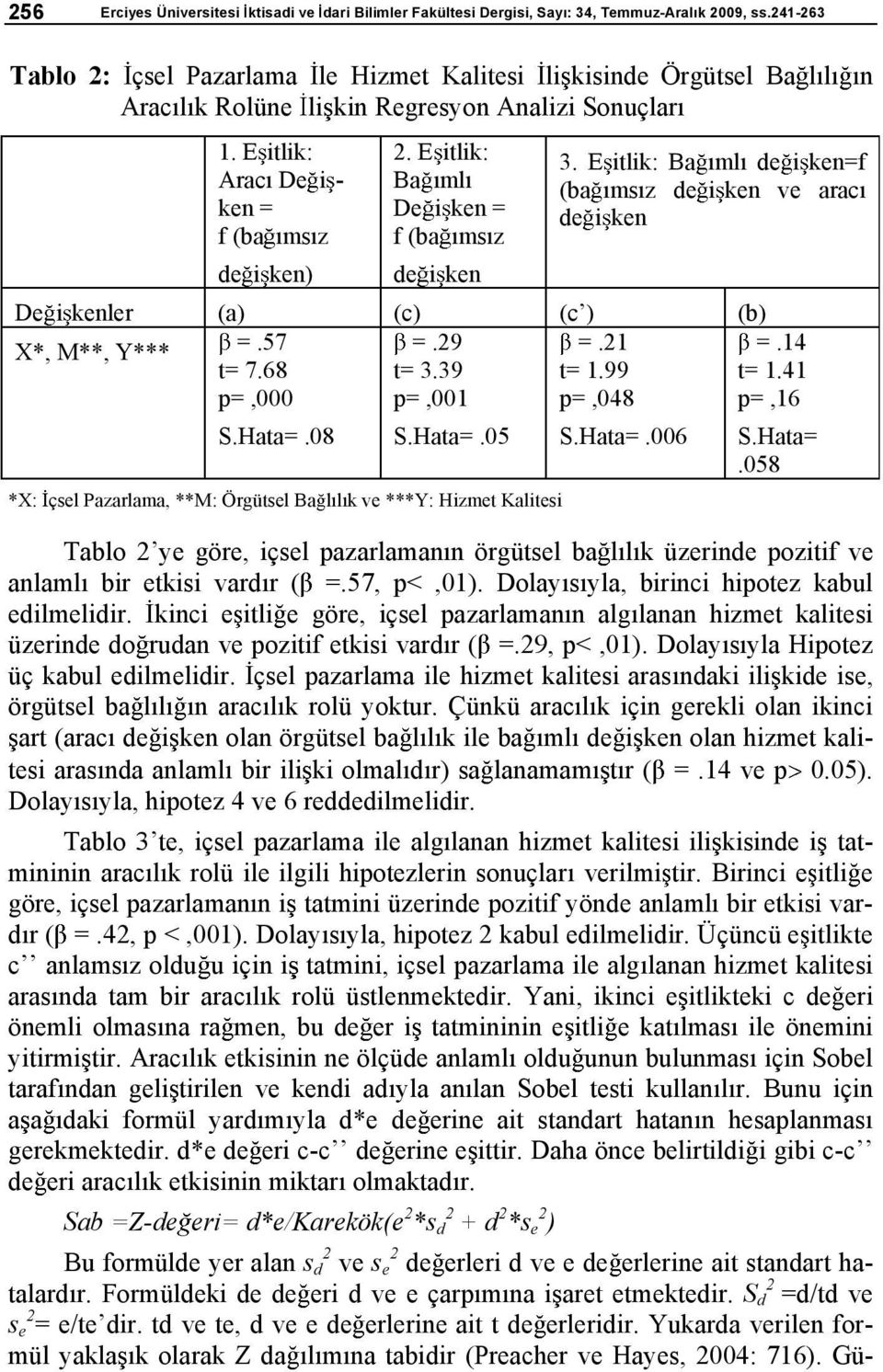 E itlik: Ba ml De i ken = f (ba ms z de i ken 3. E itlik: Ba ml de i ken=f (ba ms z de i ken ve arac de i ken De i kenler (a) (c) (c) (b) X*, M**, Y*** =.57 =.29 =.21 =.14 t= 7.68 t= 3.39 t= 1.