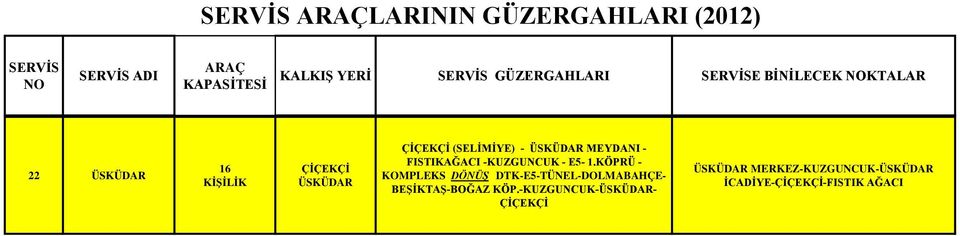 KÖPRÜ - DÖNÜŞ DTK-E5-TÜNEL-DOLMABAHÇE- BEŞİKTAŞ-BOĞAZ KÖP.