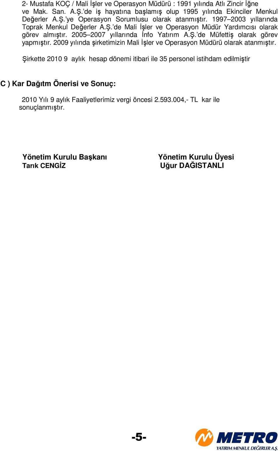 2009 yılında şirketimizin Mali İşler ve Operasyon Müdürü olarak atanmıştır.