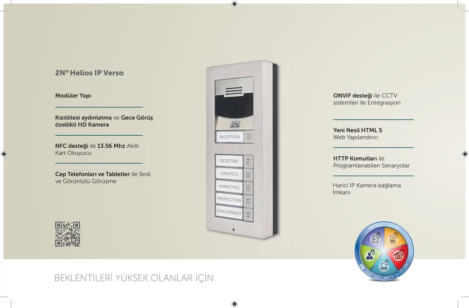 56 Mhz Akıllı Kart Okuyucu Cep Telefonları ve Tabletler ile Sesli ve Görüntülü Görüşme ONVIF