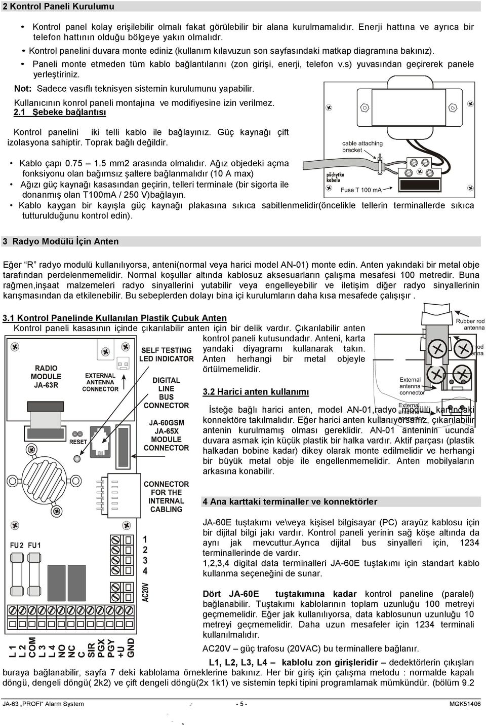 s) yuvasından geçirerek panele yerleştiriniz. Not: Sadece vasıflı teknisyen sistemin kurulumunu yapabilir. Kullanıcının konrol paneli montajına ve modifiyesine izin verilmez. 2.