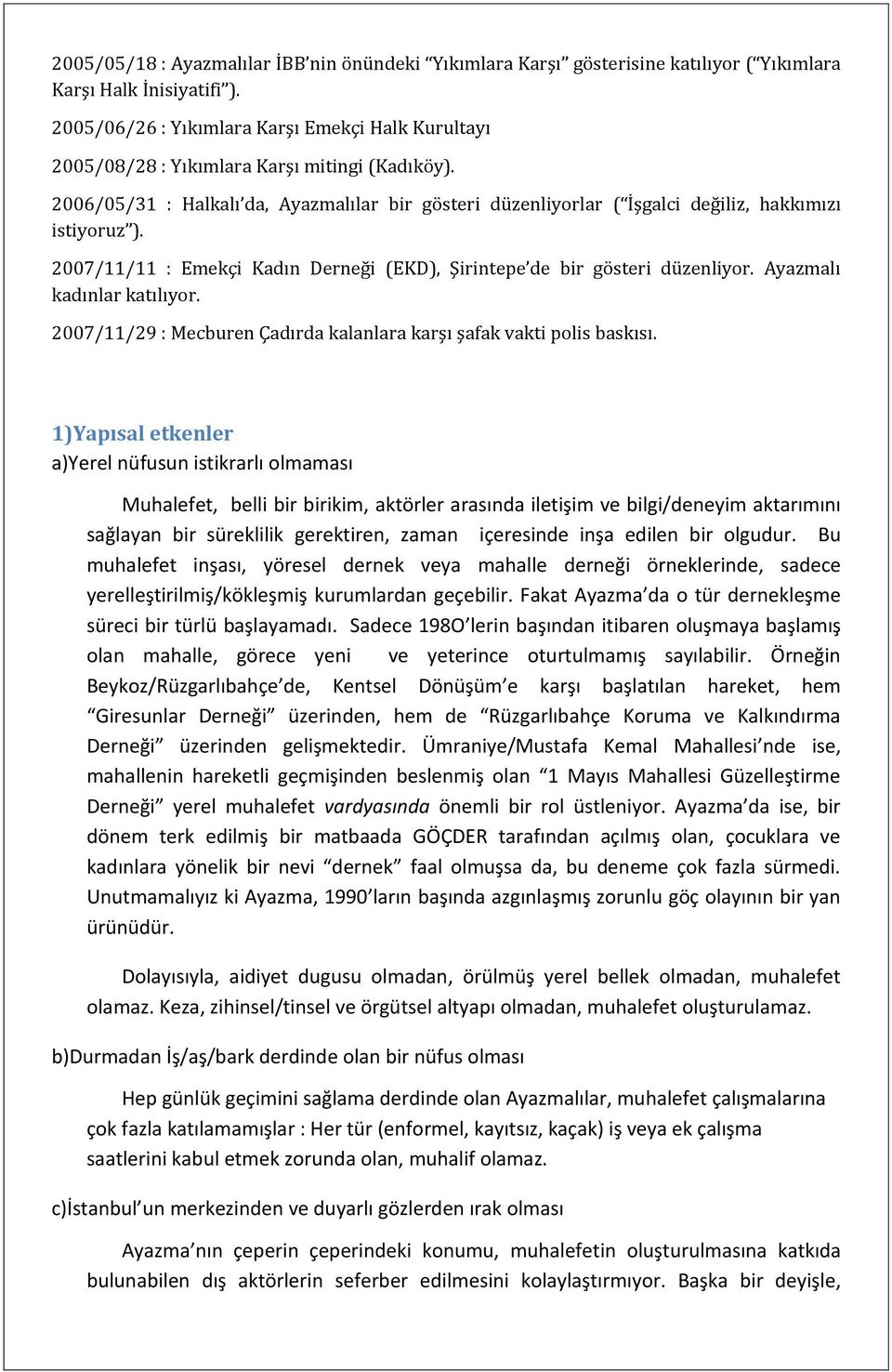 2006/05/31 : Halkalı da, Ayazmalılar bir gösteri düzenliyorlar ( İşgalci değiliz, hakkımızı istiyoruz ). 2007/11/11 : Emekçi Kadın Derneği (EKD), Şirintepe de bir gösteri düzenliyor.