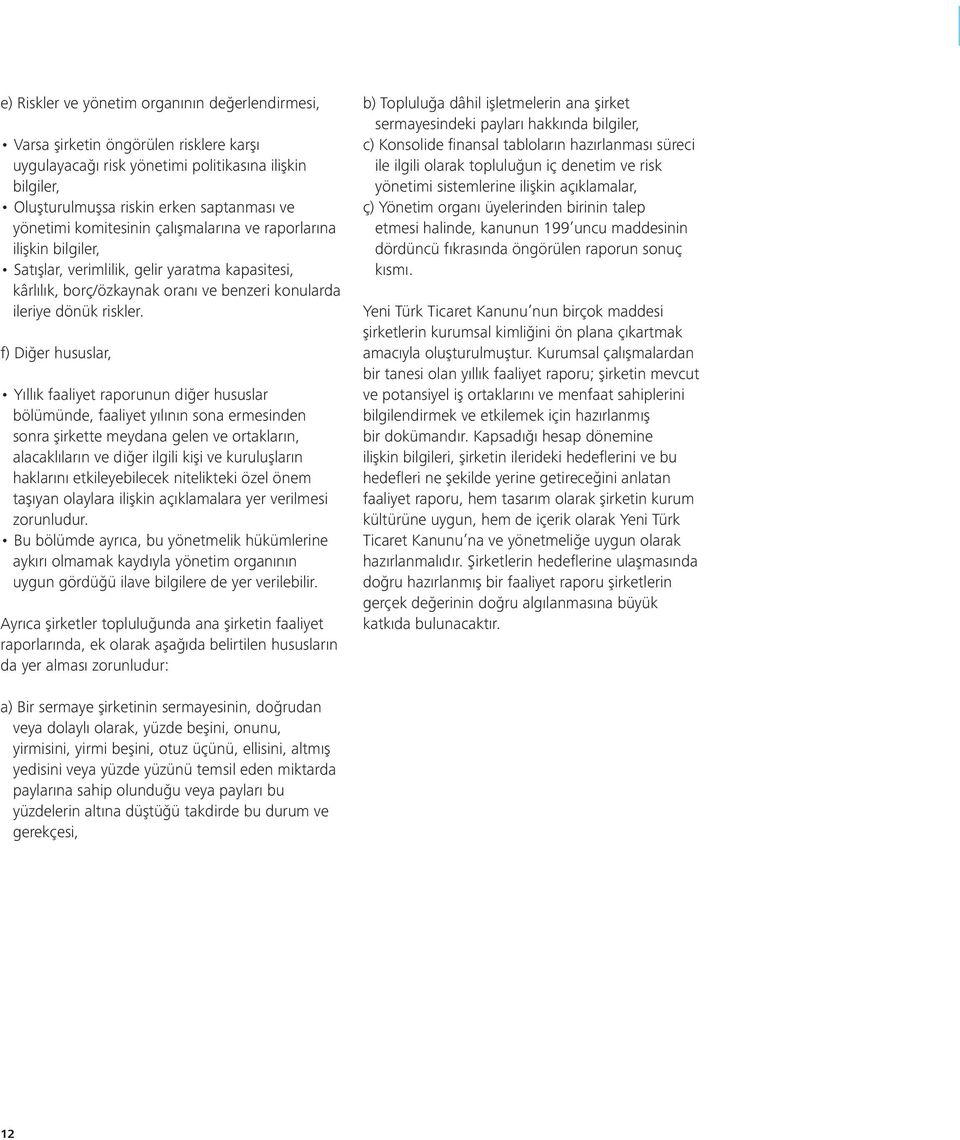 f) Diğer hususlar, Yıllık faaliyet raporunun diğer hususlar bölümünde, faaliyet yılının sona ermesinden sonra şirkette meydana gelen ve ortakların, alacaklıların ve diğer ilgili kişi ve kuruluşların
