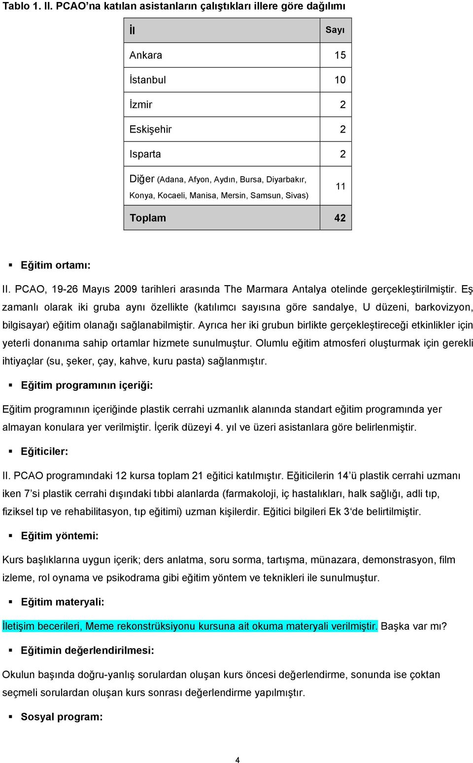 Mersin, Samsun, Sivas) 11 Toplam 42 Eğitim ortamı: II. PCAO, 19-26 Mayıs 2009 tarihleri arasında The Marmara Antalya otelinde gerçekleştirilmiştir.