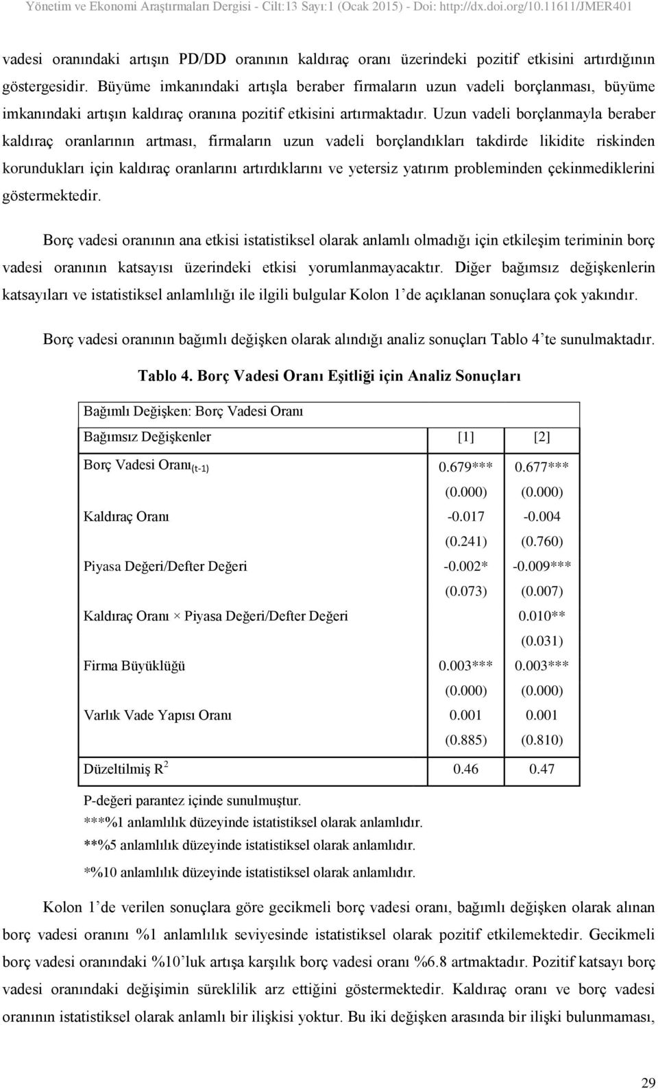 Uzun vadeli borçlanmayla beraber kaldıraç oranlarının artması, firmaların uzun vadeli borçlandıkları takdirde likidite riskinden korundukları için kaldıraç oranlarını artırdıklarını ve yetersiz