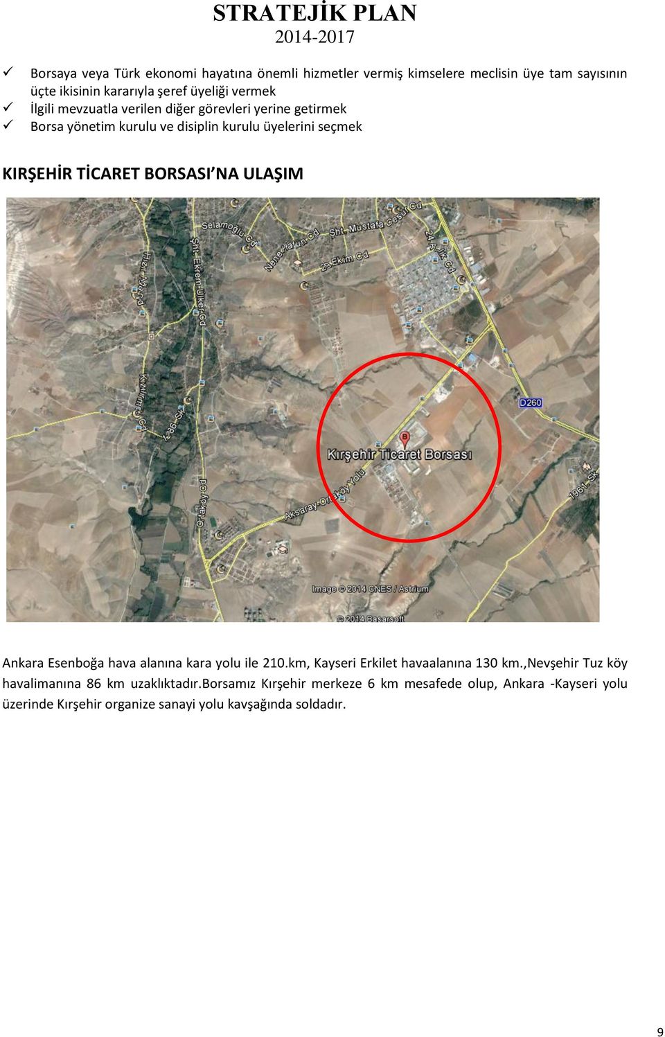 BORSASI NA ULAŞIM Ankara Esenboğa hava alanına kara yolu ile 210.km, Kayseri Erkilet havaalanına 130 km.