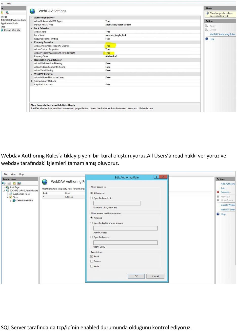 all Users a read hakkı veriyoruz ve webdav tarafındaki