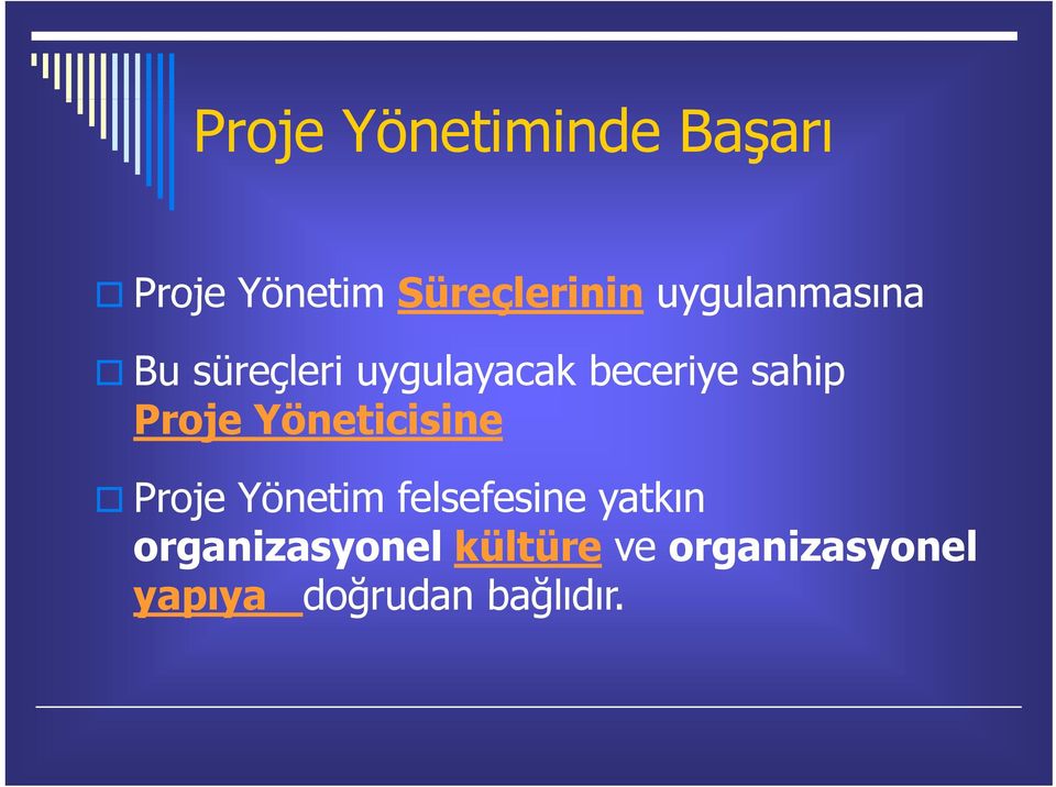 Proje Yöneticisine Proje Yönetim felsefesine yatkın