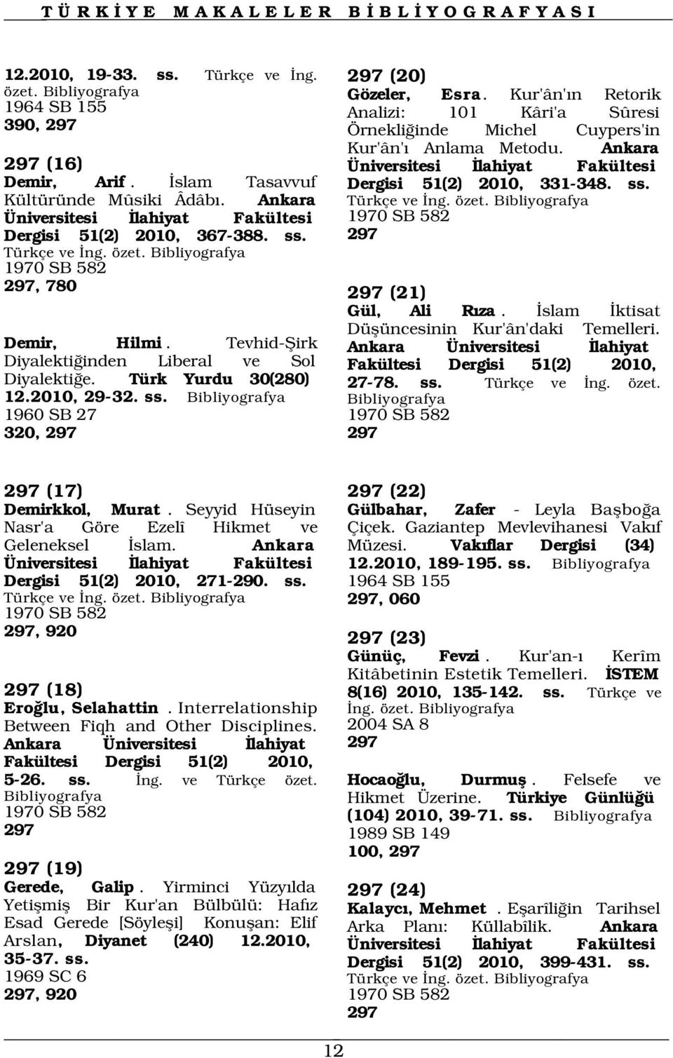 Ankara Üniversitesi lahiyat Fakültesi Dergisi 51(2) 2010, 367-388. ss. Türkçe ve ng. özet. 1970 SB 582 297, 780 297 (21) Gül, Ali R za. slam ktisat Demir, Hilmi.