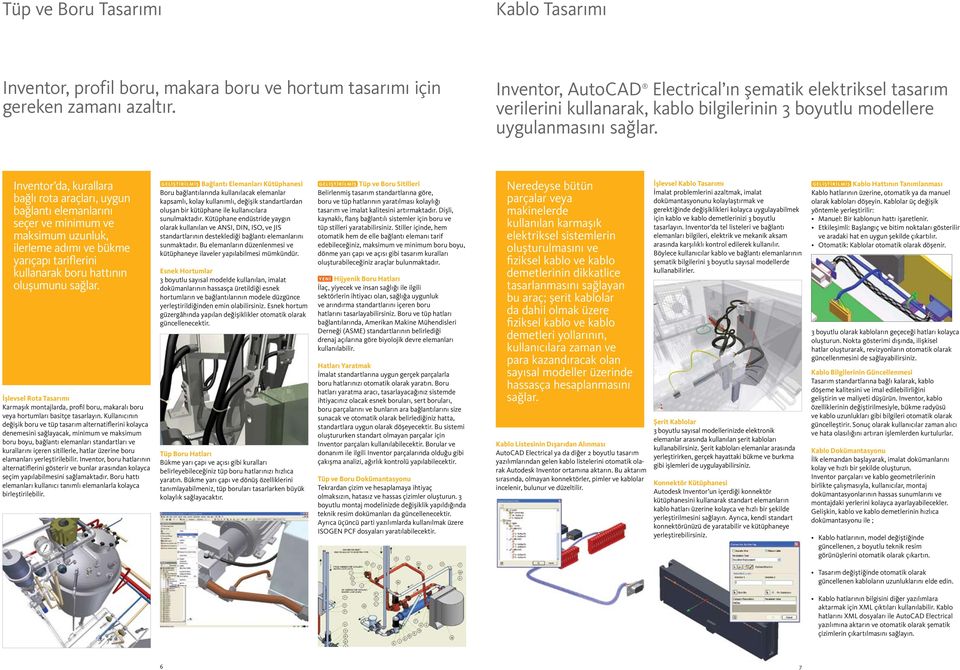 Inventor da, kurallara bağlı rota araçları, uygun bağlantı elemanlarını seçer ve minimum ve maksimum uzunluk, ilerleme adımı ve bükme yarıçapı tariflerini kullanarak boru hattının oluşumunu sağlar.