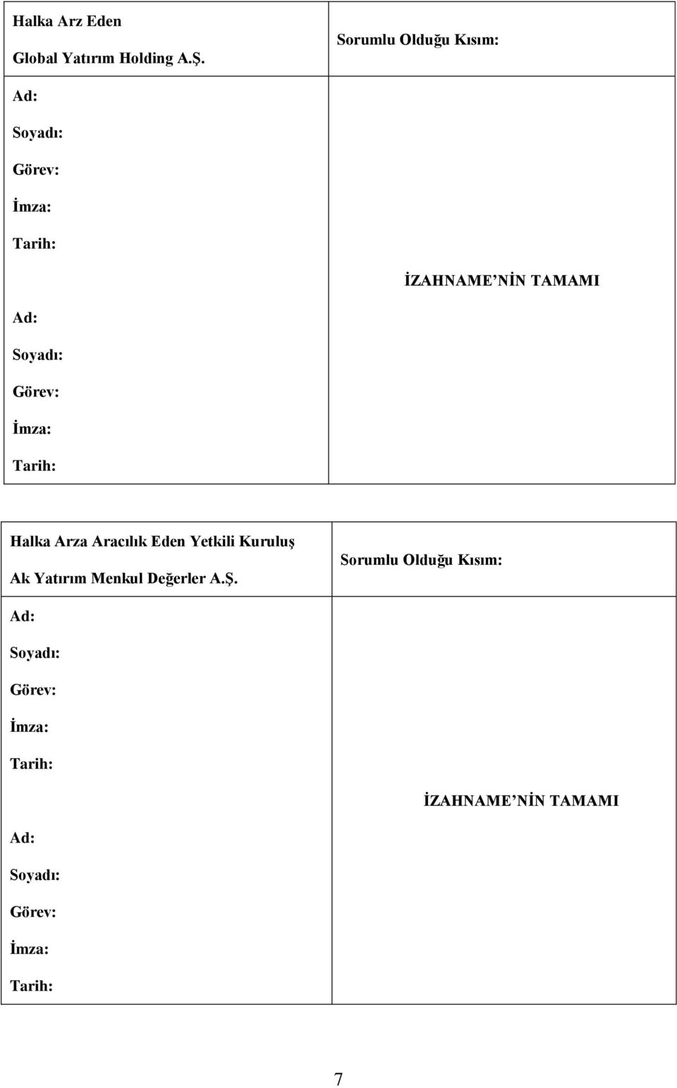 Soyadı: Görev: İmza: Tarih: Halka Arza Aracılık Eden Yetkili Kuruluş Ak Yatırım